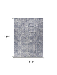 9' x 12' Blue and Beige Geometric Power Loom Washable Area Rug