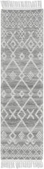 8' Gray and Ivory Geometric Hand Woven Runner Rug With Fringe