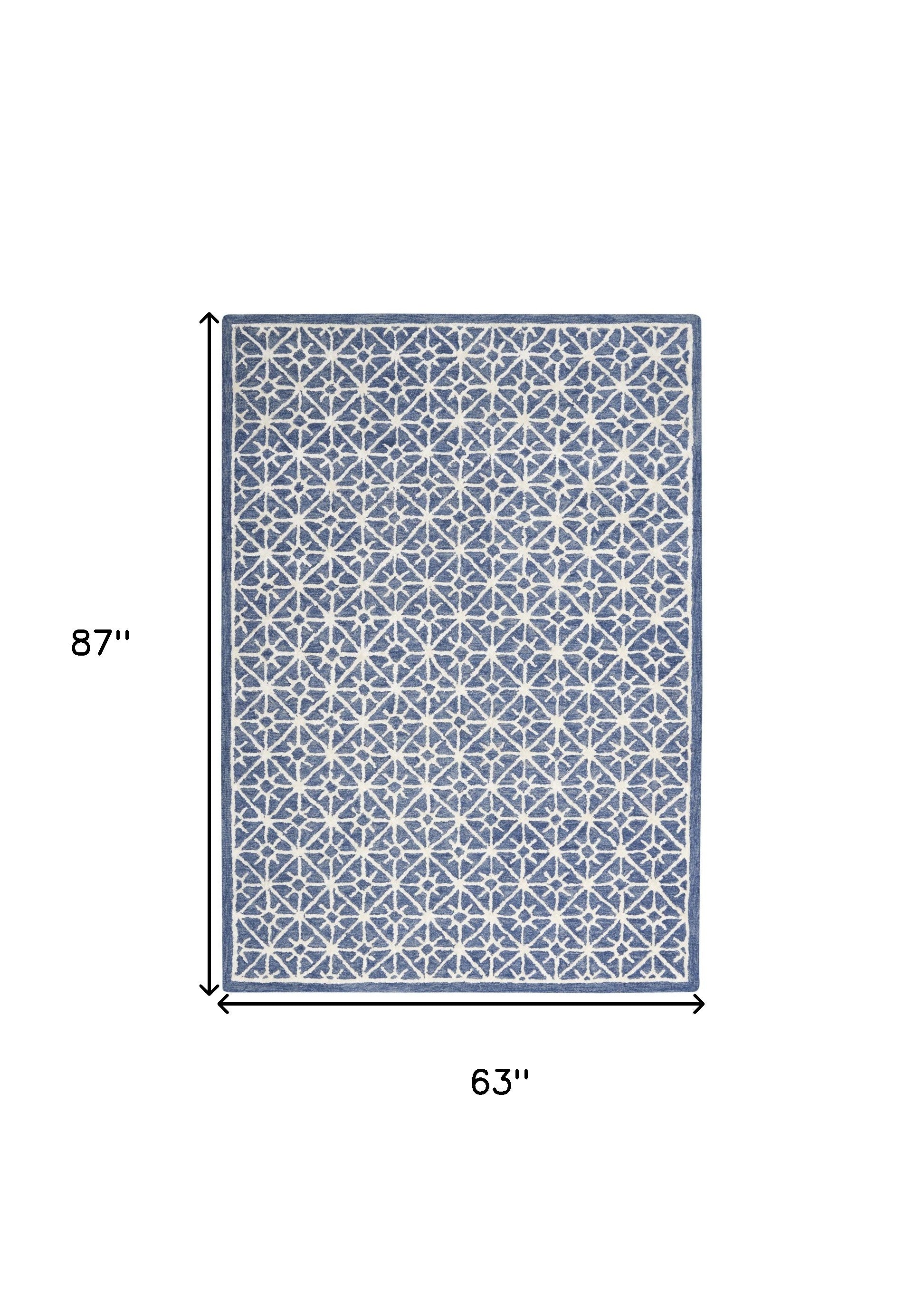 5' x 7' Blue and Off White Geometric Hand Tufted Area Rug
