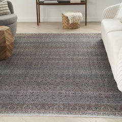 8' x 10' Blue and Brown Oriental Power Loom Distressed Washable Non Skid Area Rug