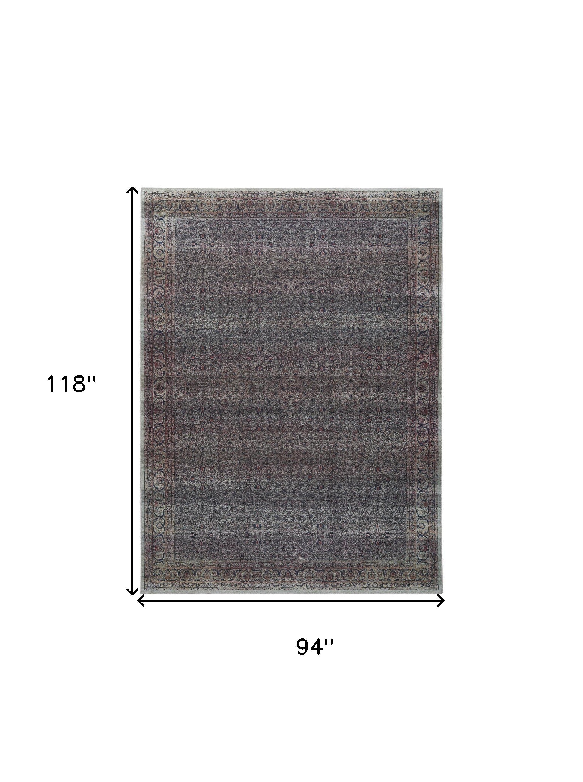 8' x 10' Blue and Brown Oriental Power Loom Distressed Washable Non Skid Area Rug