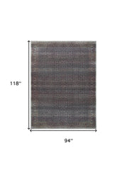 8' x 10' Blue and Brown Oriental Power Loom Distressed Washable Non Skid Area Rug