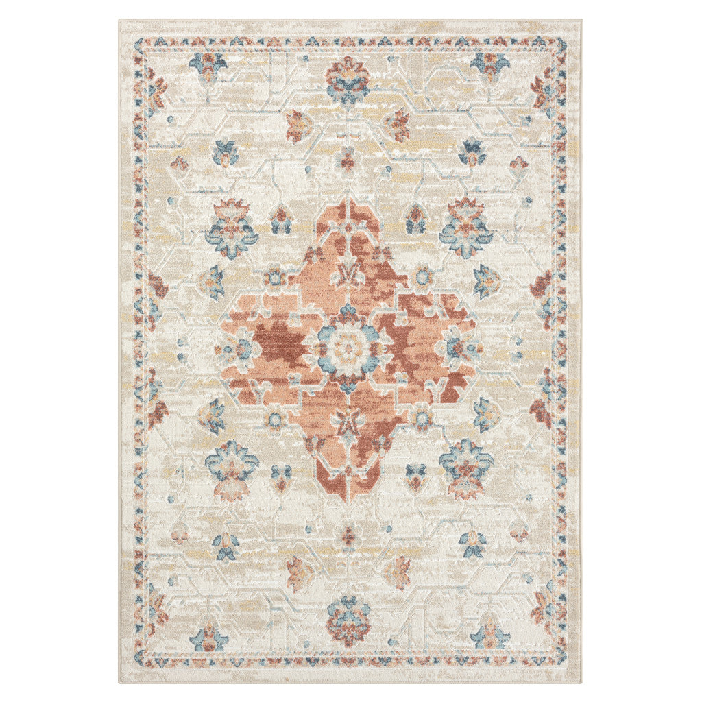 8' Ivory Medallion Runner Rug
