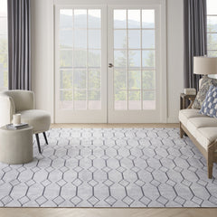 9' x 12' Ivory and Gray Geometric Power Loom Washable Area Rug
