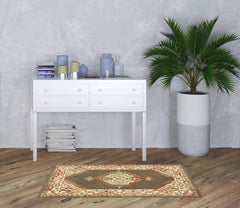 3' X 5' Ivory and Brown Oriental Power Loom Area Rug