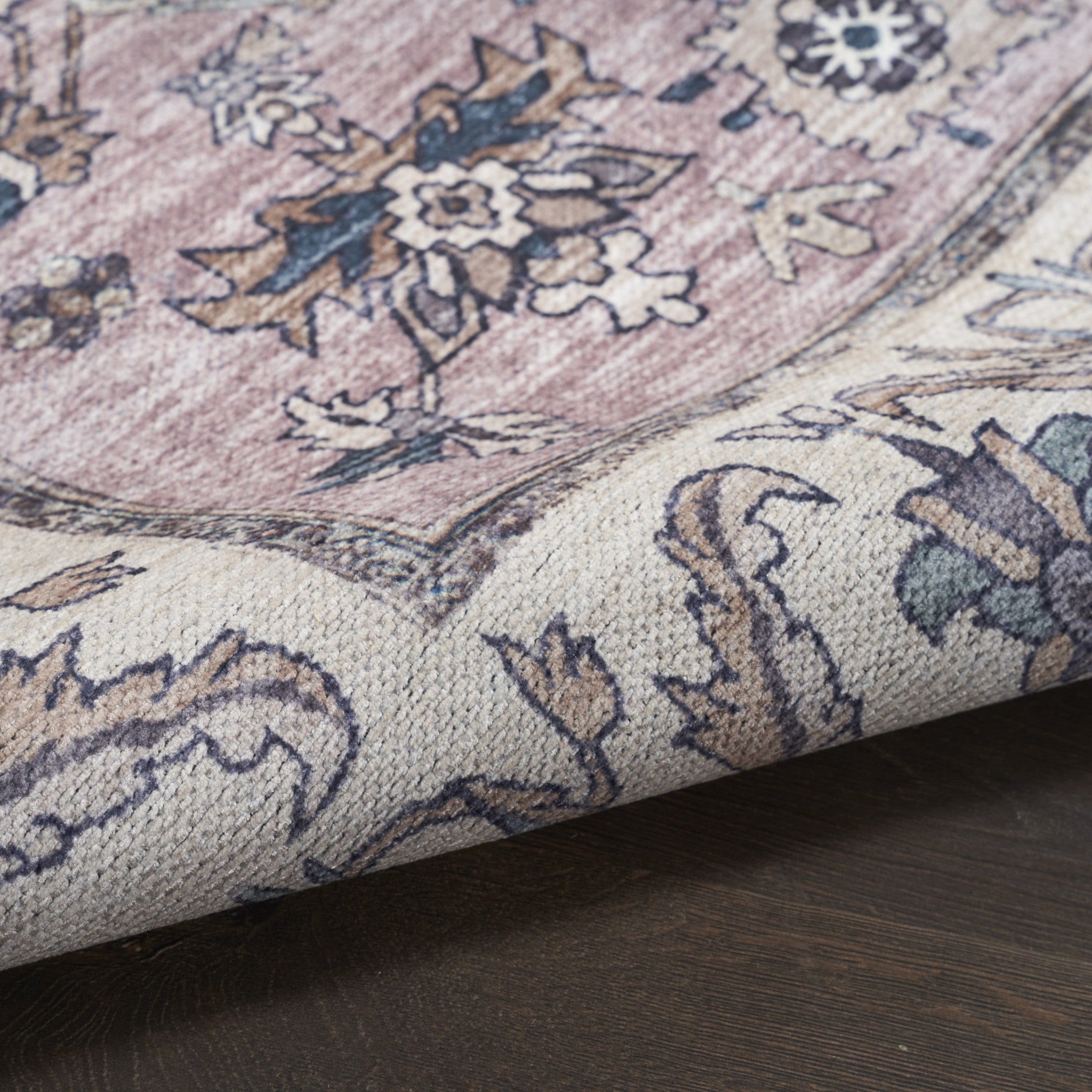 5' x 7' Beige and Gray Oriental Power Loom Distressed Washable Non Skid Area Rug