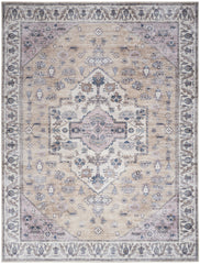 5' x 7' Beige and Gray Oriental Power Loom Distressed Washable Non Skid Area Rug