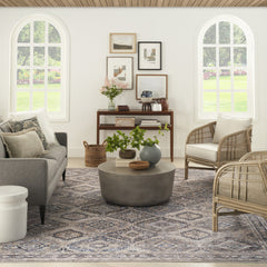 9' x 12' Ivory and Tan Floral Power Loom Distressed Washable Area Rug