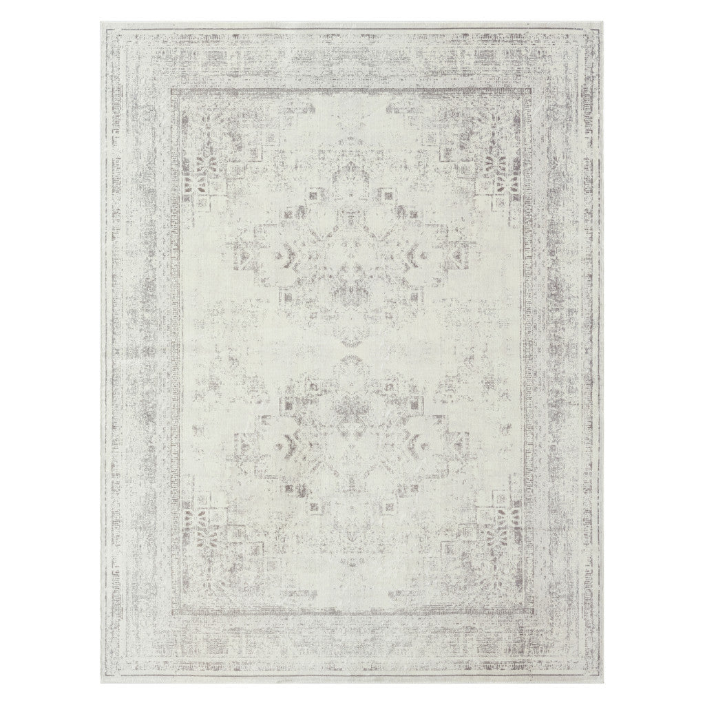 5' x 7' Gray Medallion Washable Non Skid Area Rug