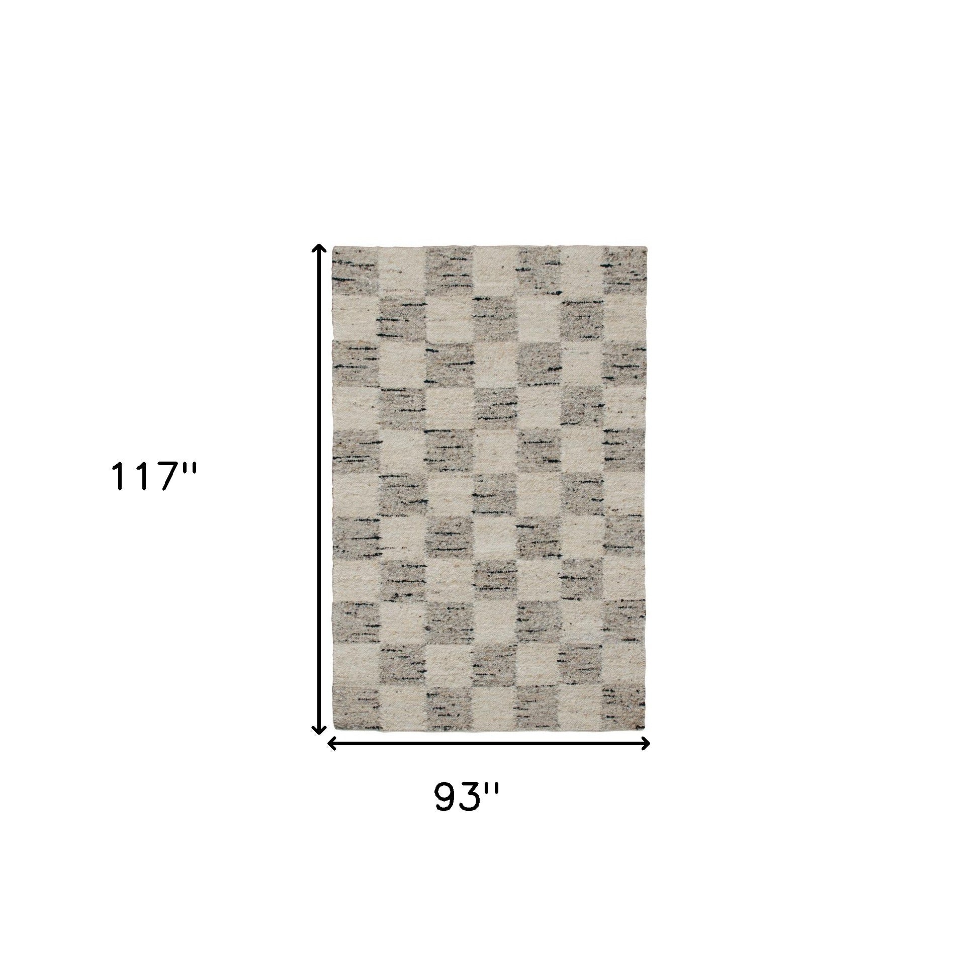 8' x 10' Beige Wool Checkered Hand Woven Area Rug