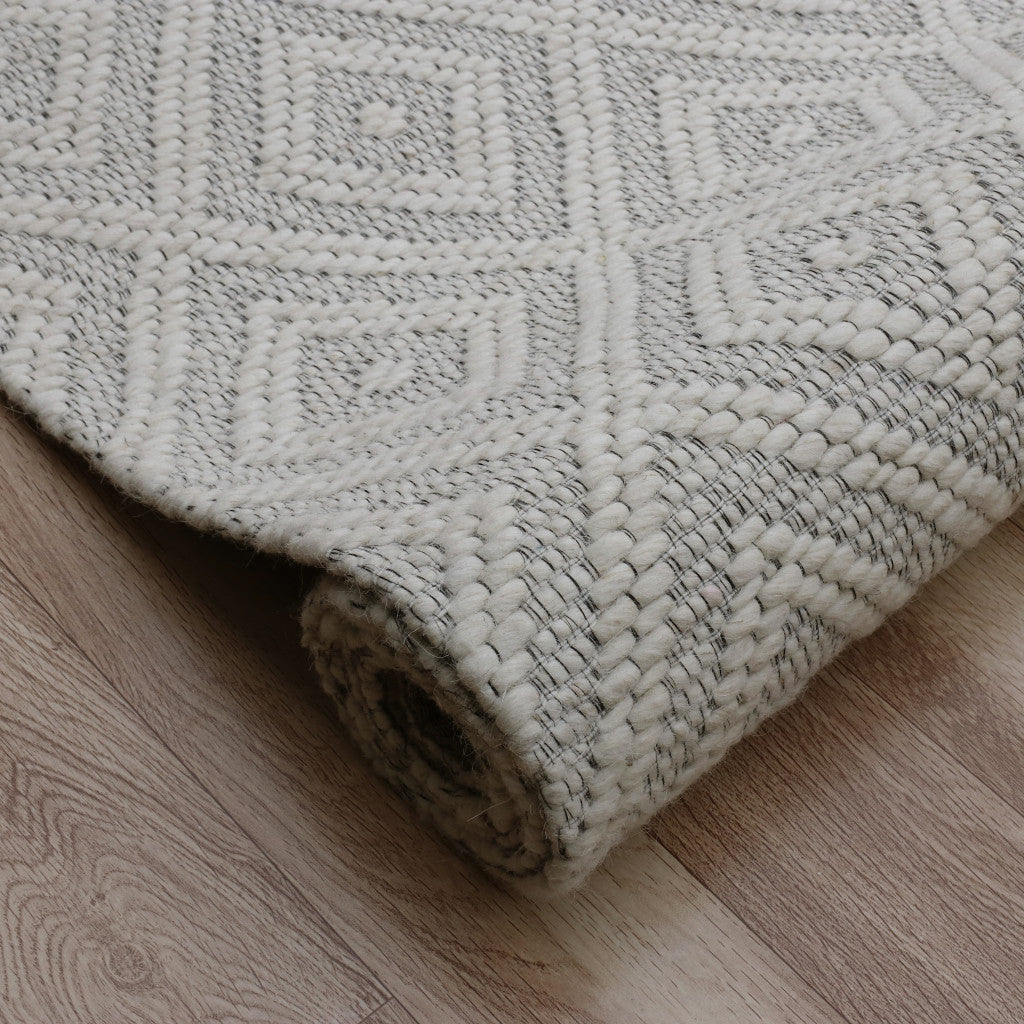 9' x 12' Ivory Wool Geometric Hand Woven Area Rug