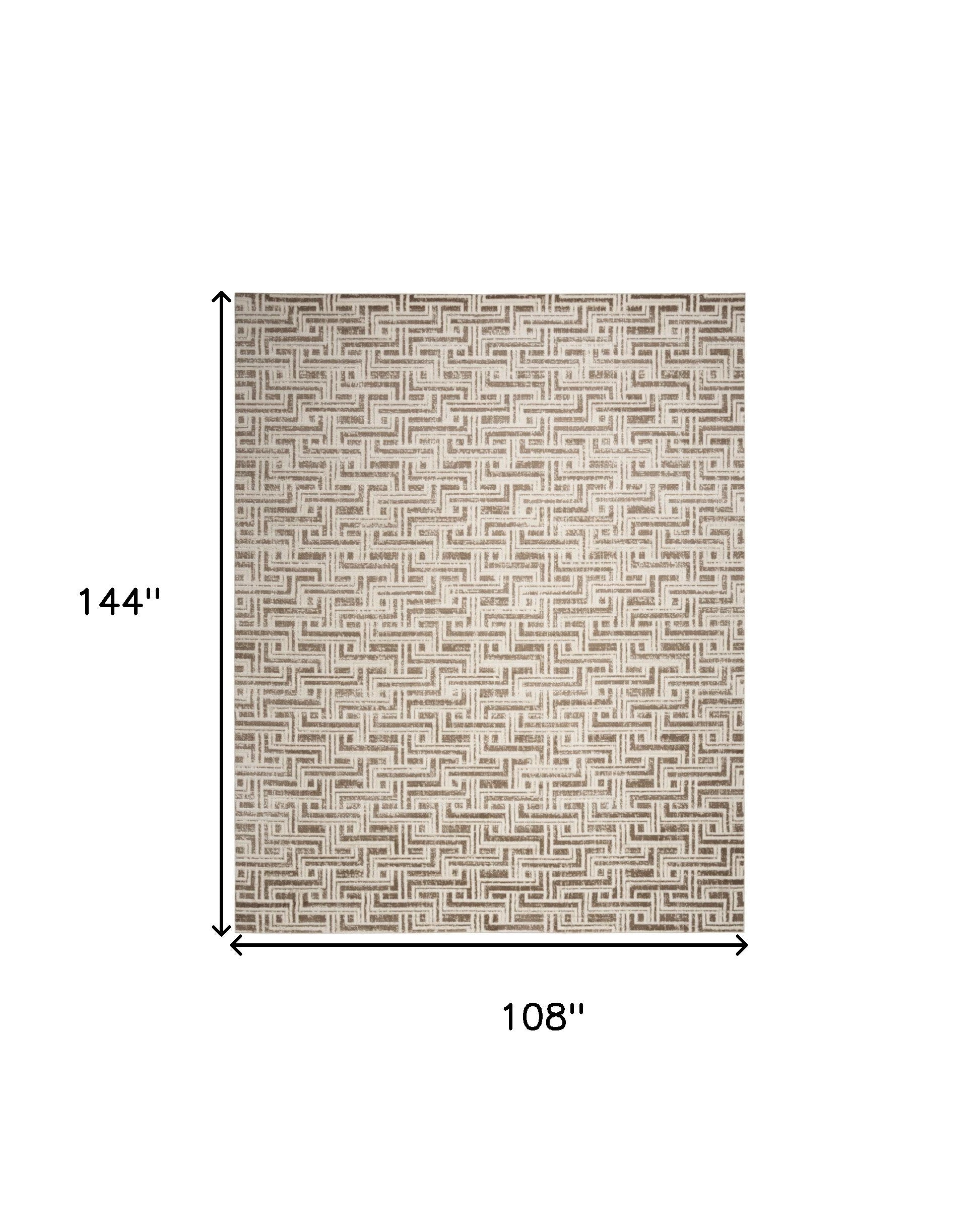 9' x 12' Brown Geometric Distressed Area Rug