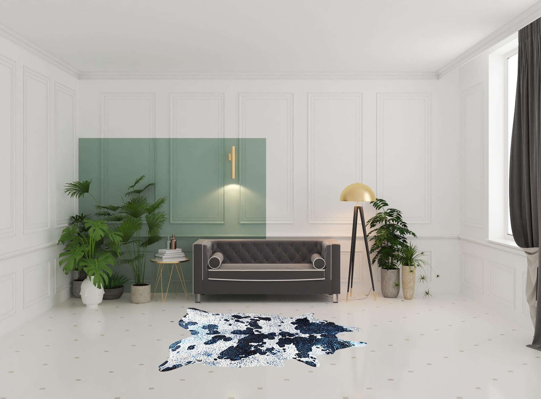 6' x 7' Black and White Cowhide Hand Knotted Area Rug