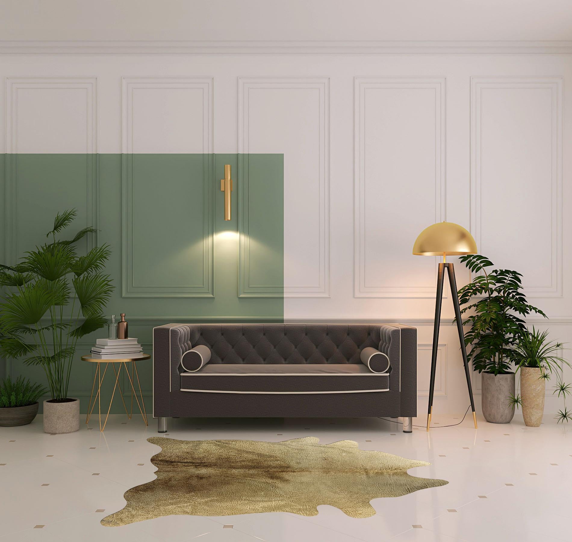 5' x 7' Gold Cowhide Hand Knotted Area Rug