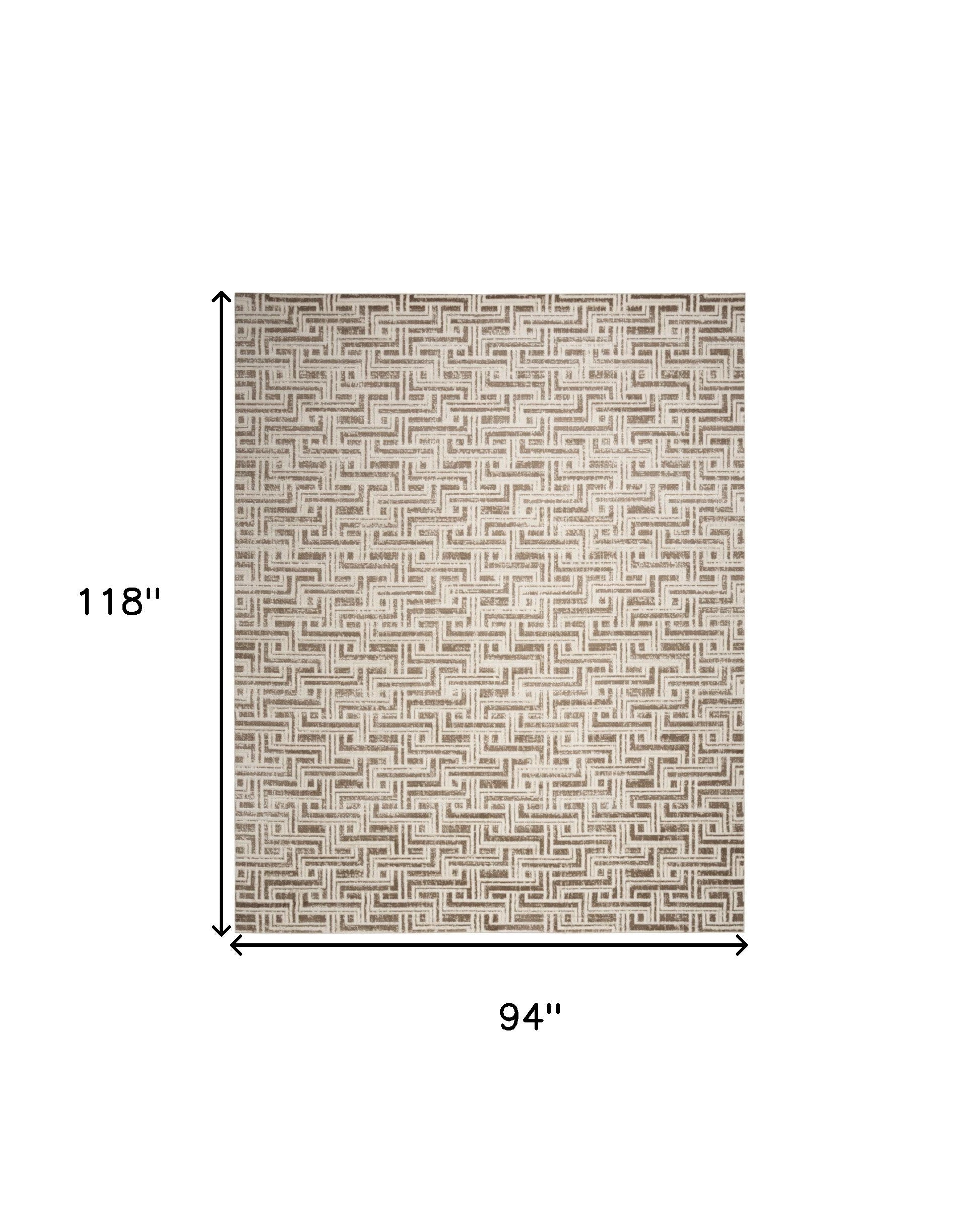 8' x 10' Brown Geometric Distressed Area Rug