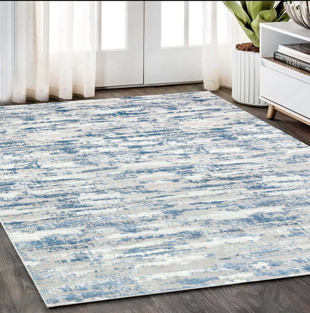 5' x 8' Navy Blue Abstract Washable Non Skid Area Rug