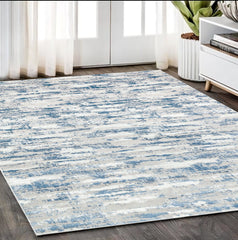 5' x 8' Navy Blue Abstract Washable Non Skid Area Rug