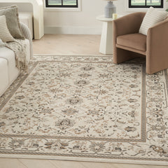 5' x 7' Cream Floral Distressed Area Rug