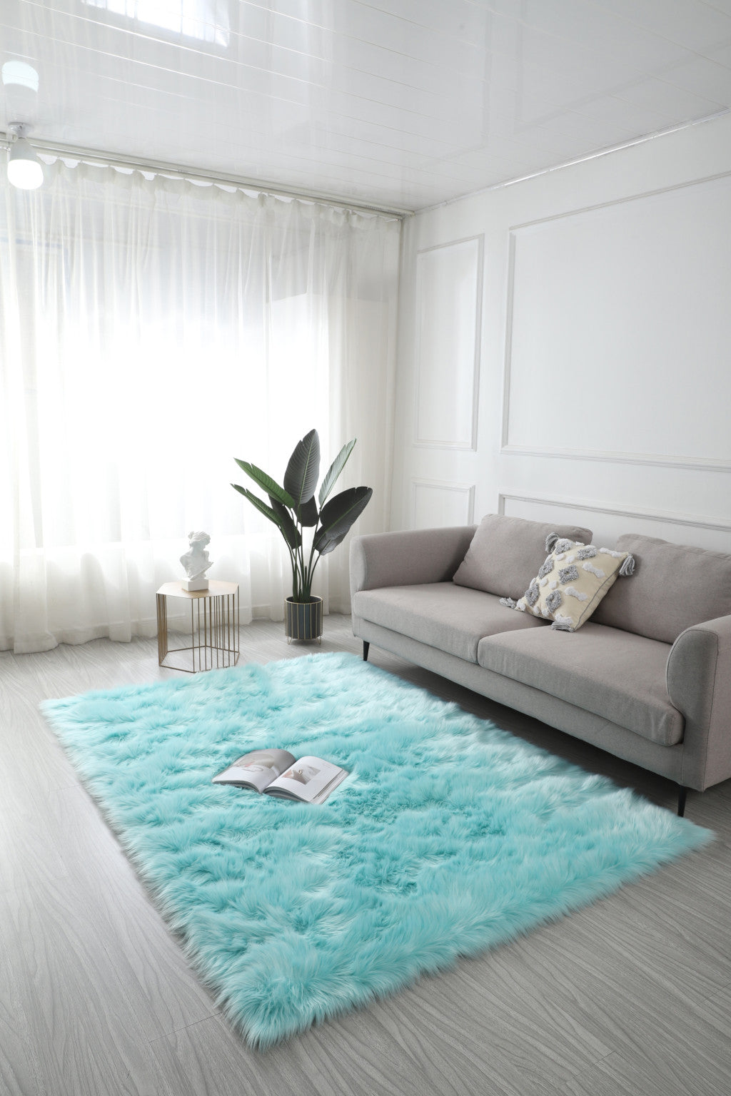4' x 6' Turquoise Sheepskin Washable Area Rug