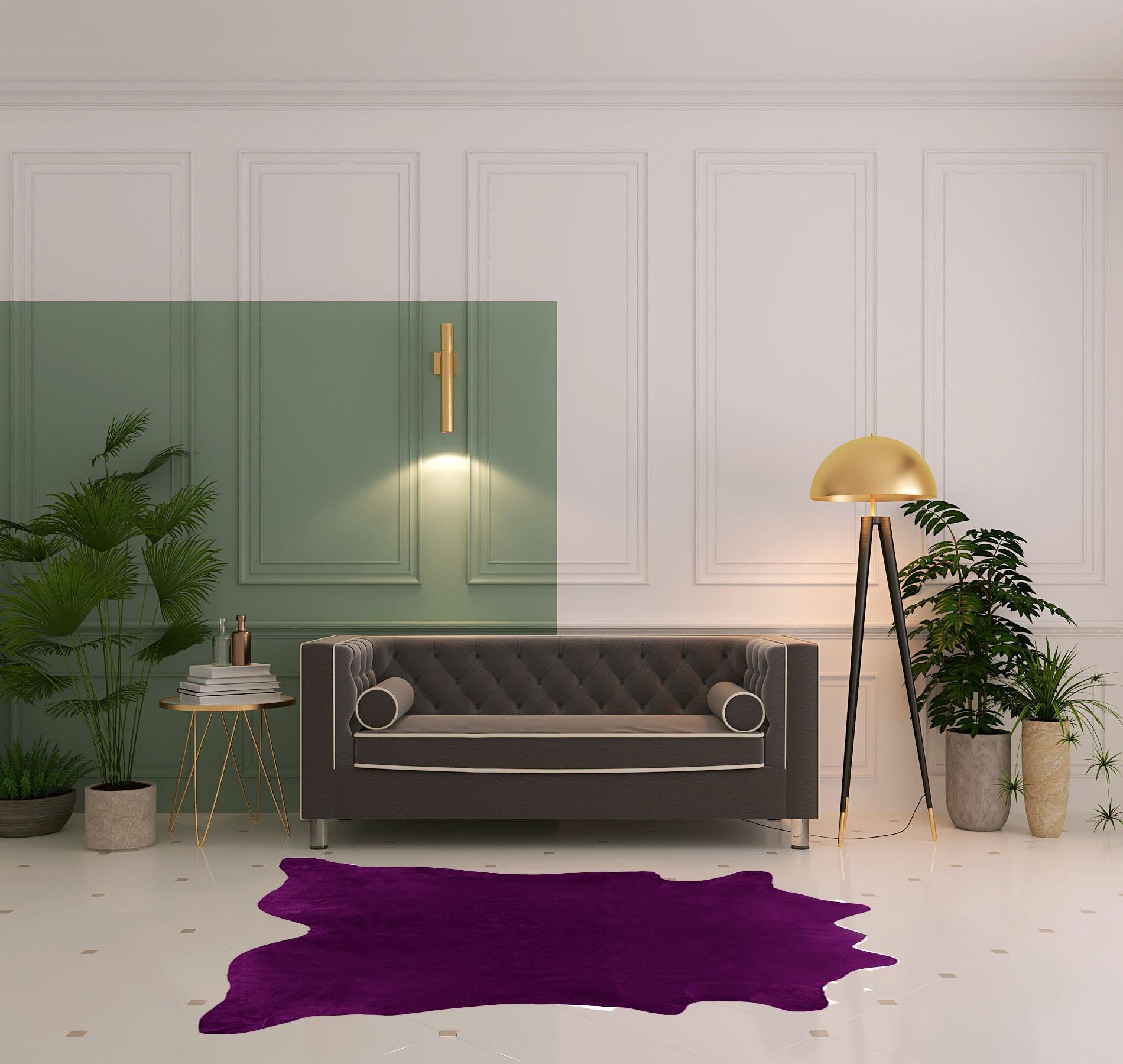 5' x 7' Purple Cowhide Hand Knotted Area Rug