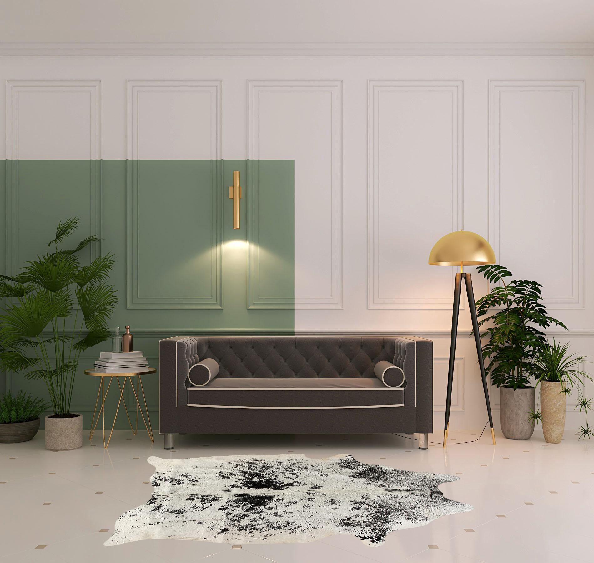 5' x 7' Black and White Cowhide Hand Knotted Area Rug