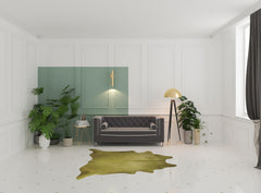 6' x 7' Lime Green Cowhide Hand Knotted Area Rug