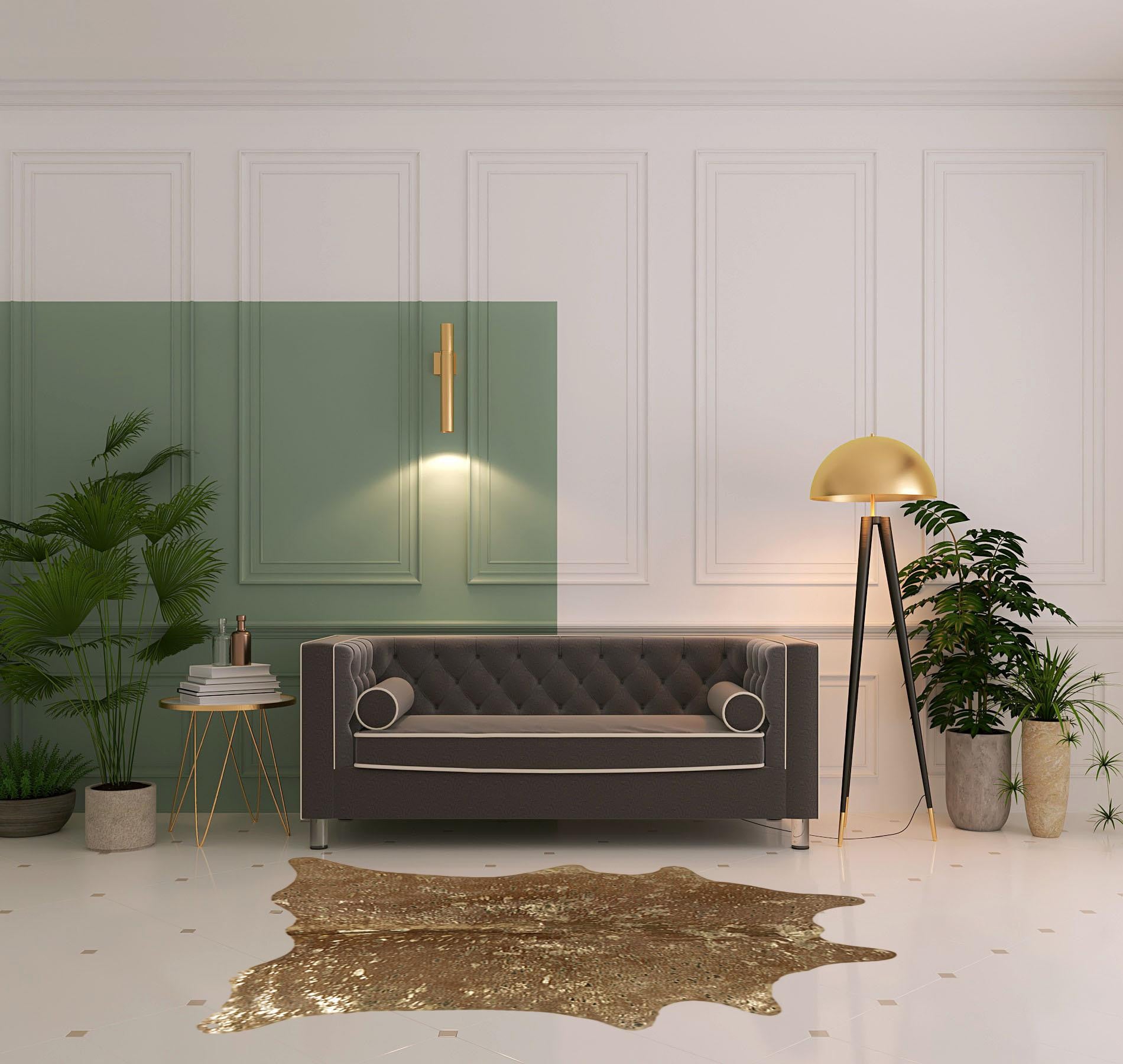 5' x 7' Gold and Brown Cowhide Hand Knotted Area Rug