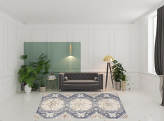 8' x 10' Blue Geometric Distressed Area Rug