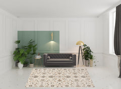 8' x 10' Cream Floral Distressed Area Rug