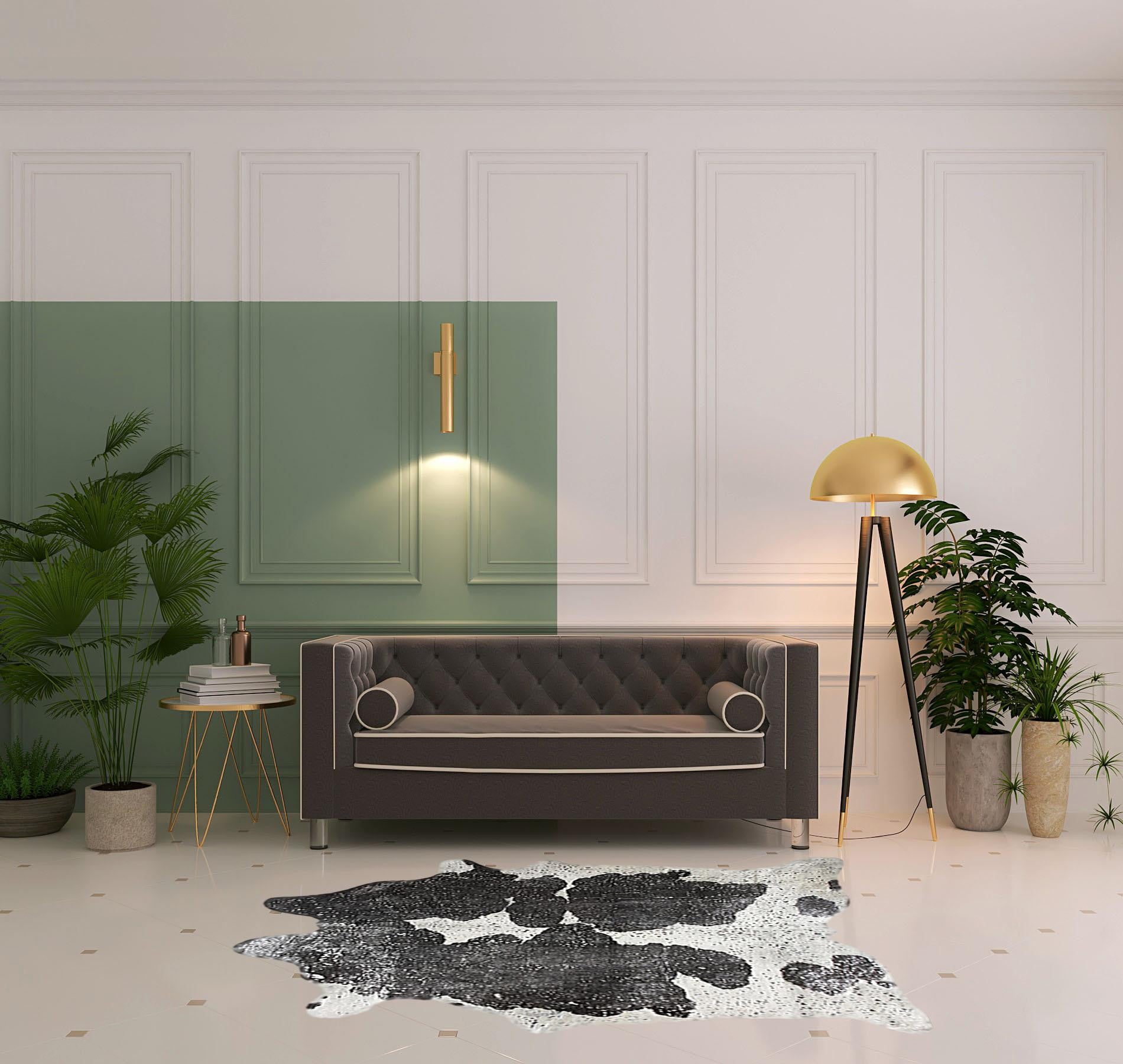 5' x 7' Black and White Cowhide Hand Knotted Area Rug