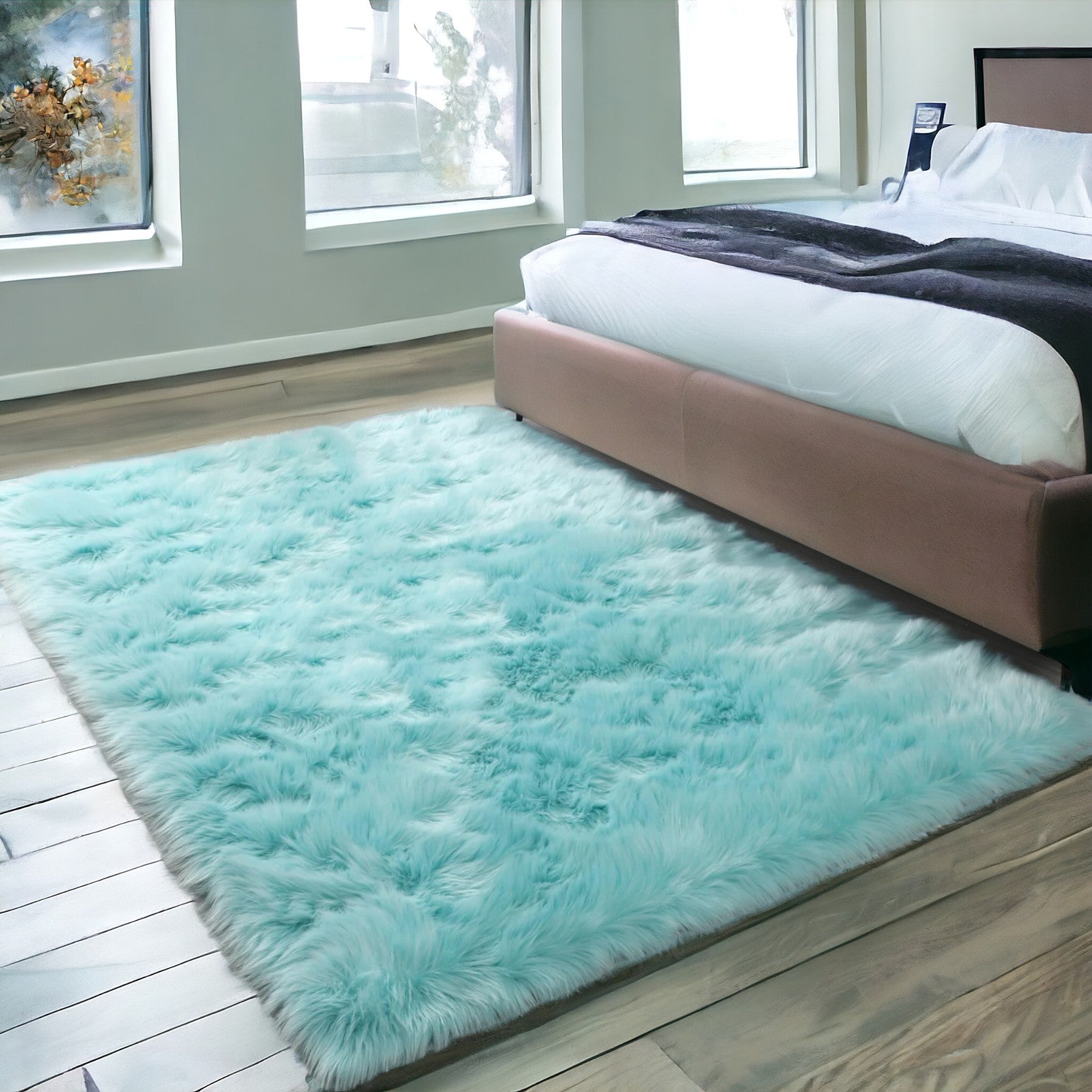 5' x 7' Turquoise Sheepskin Washable Area Rug