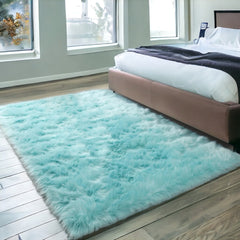 5' x 7' Turquoise Sheepskin Washable Area Rug