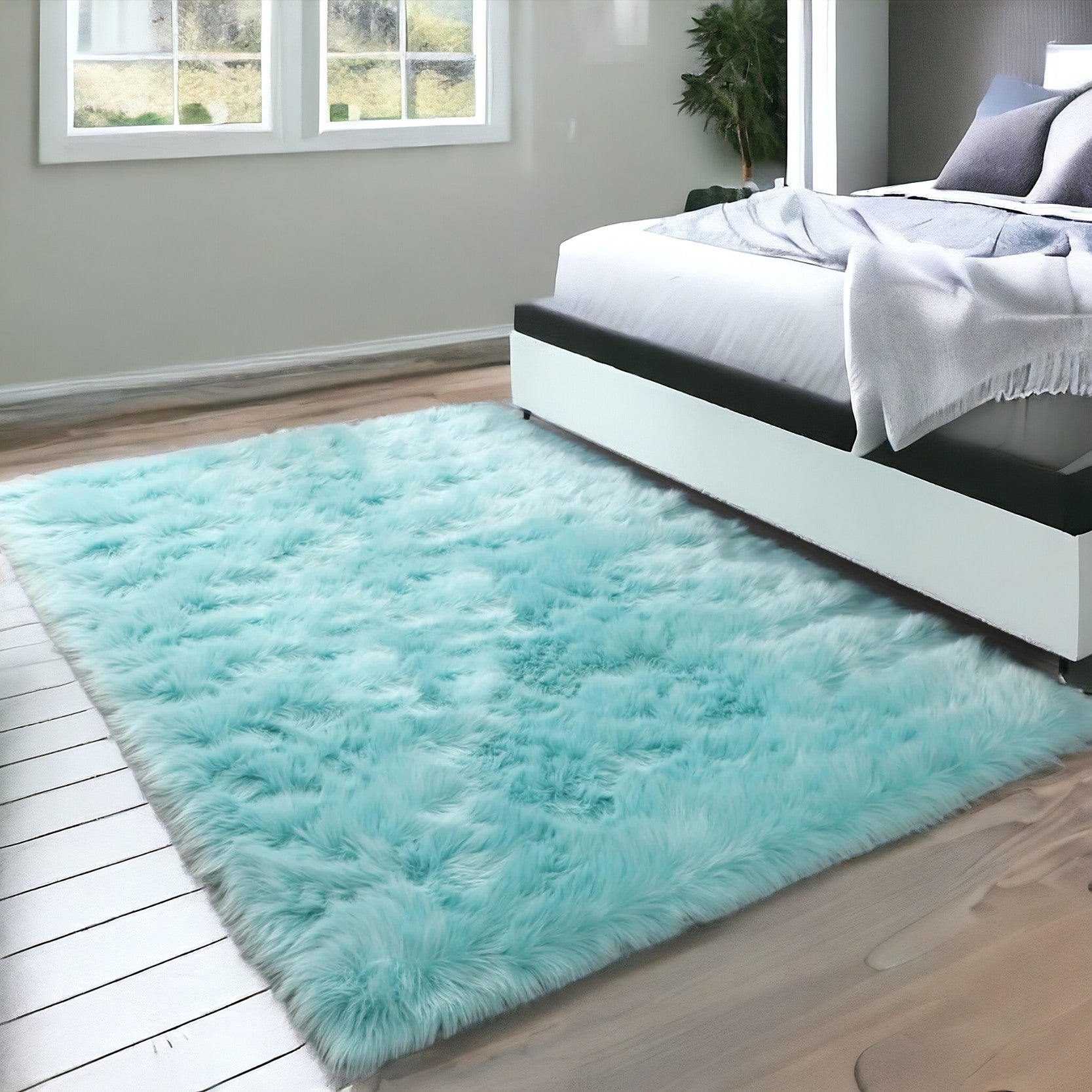 5' x 7' Turquoise Sheepskin Washable Area Rug