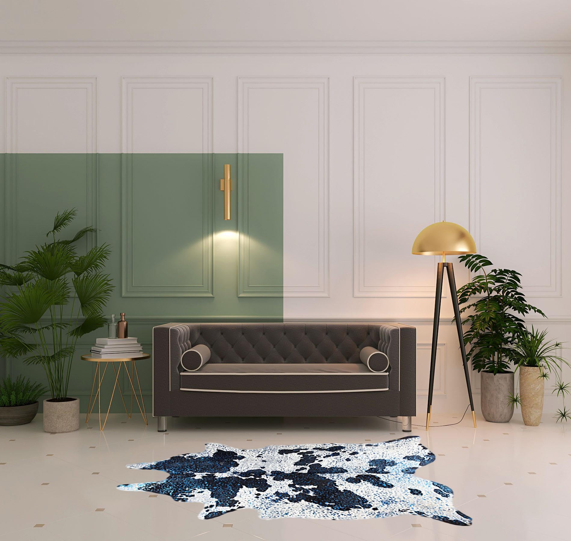 5' x 7' Black and White Cowhide Hand Knotted Area Rug