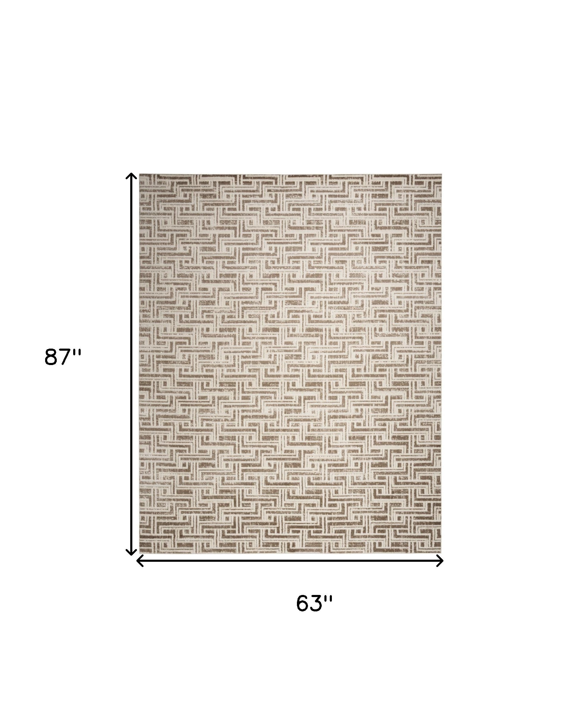 5' x 7' Brown Geometric Distressed Area Rug