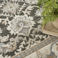 4' x 6' Gray Floral Distressed Area Rug