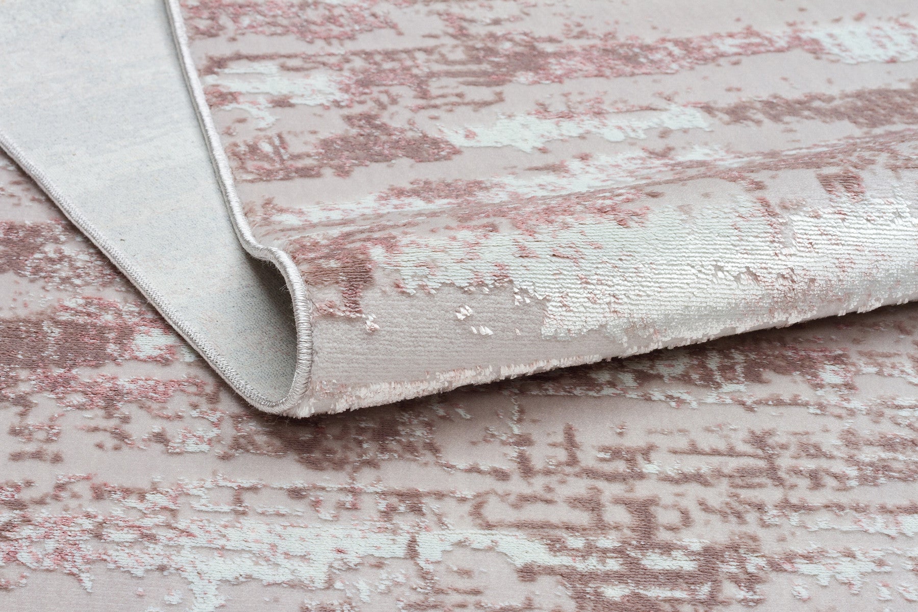 10' Pink and Off White Abstract Washable Non Skid Runner Area Rug