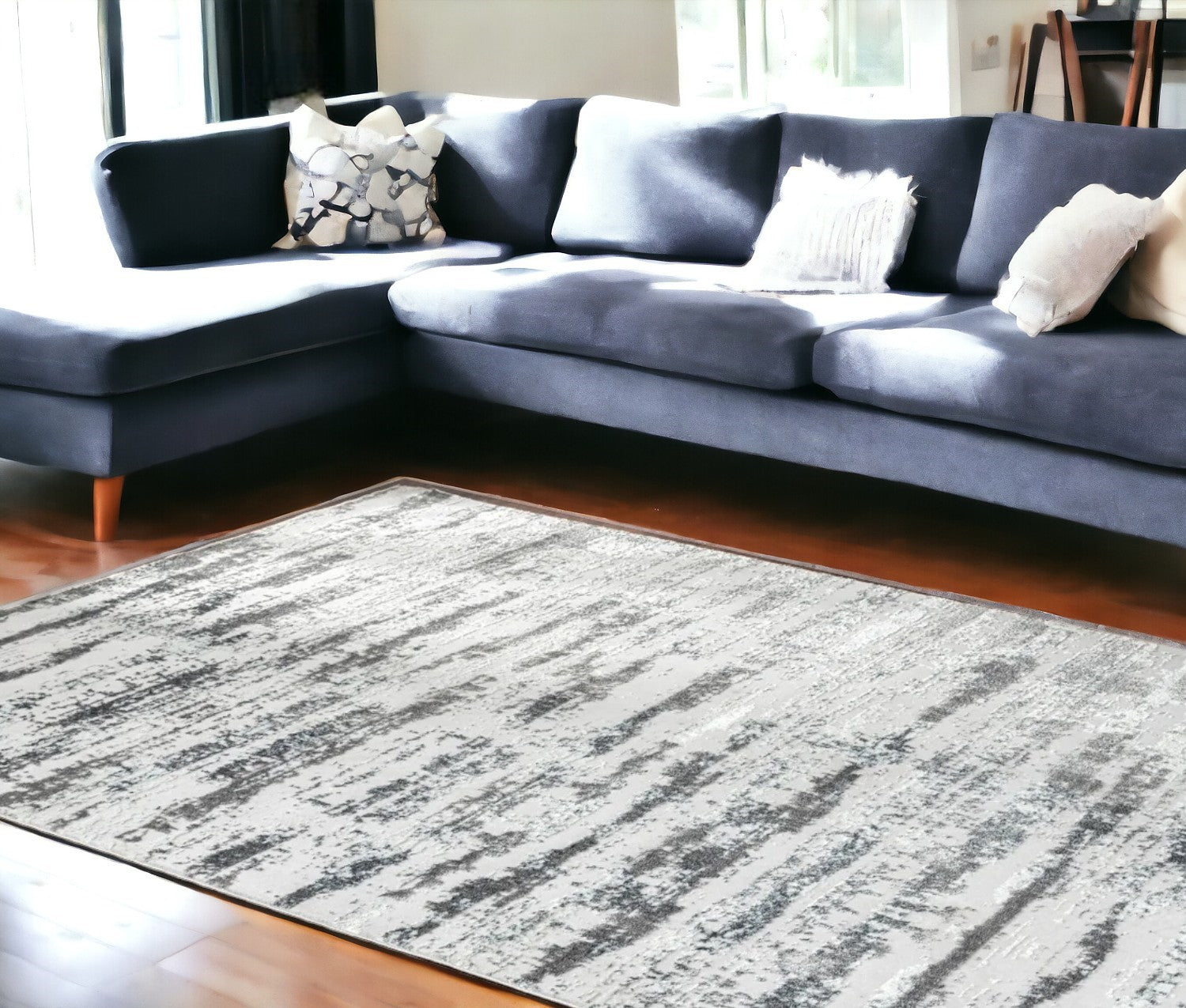 8' x 11' Silver Abstract Washable Non Skid Area Rug