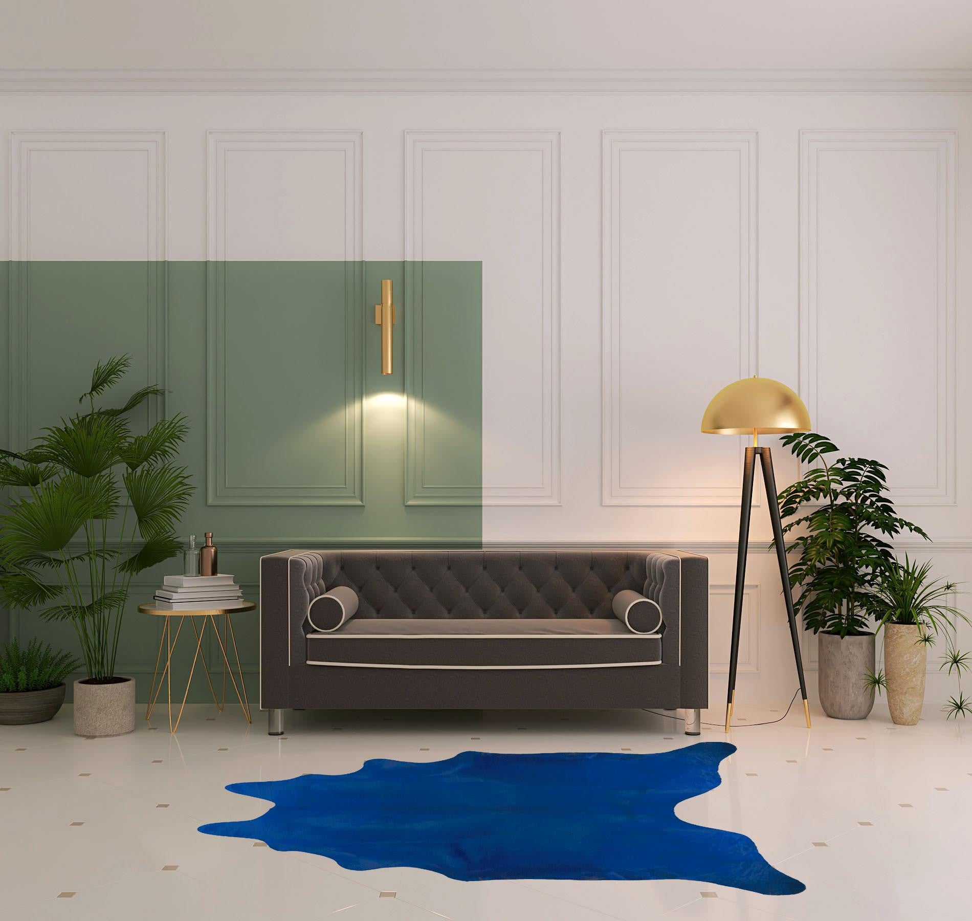 5' x 7' Cobalt Cowhide Hand Knotted Area Rug