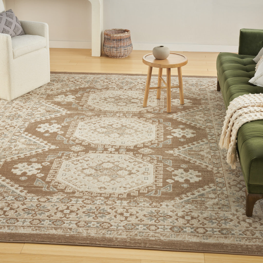 9' x 12' Brown Geometric Distressed Area Rug