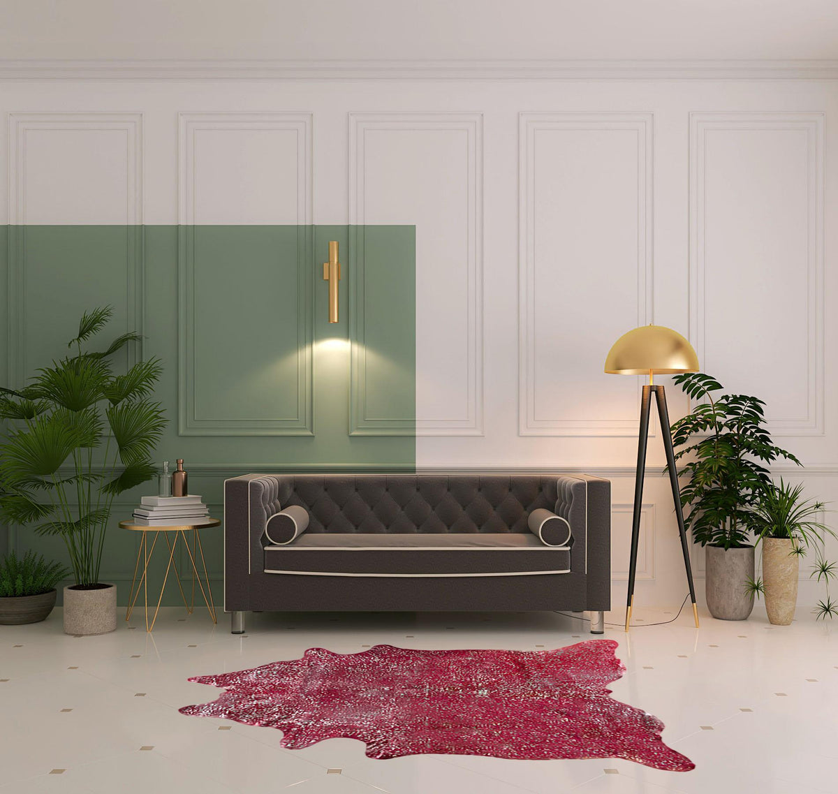 5' x 7' Red and Silver Cowhide Hand Knotted Area Rug