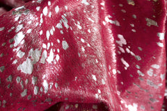 5' x 7' Red and Silver Cowhide Hand Knotted Area Rug