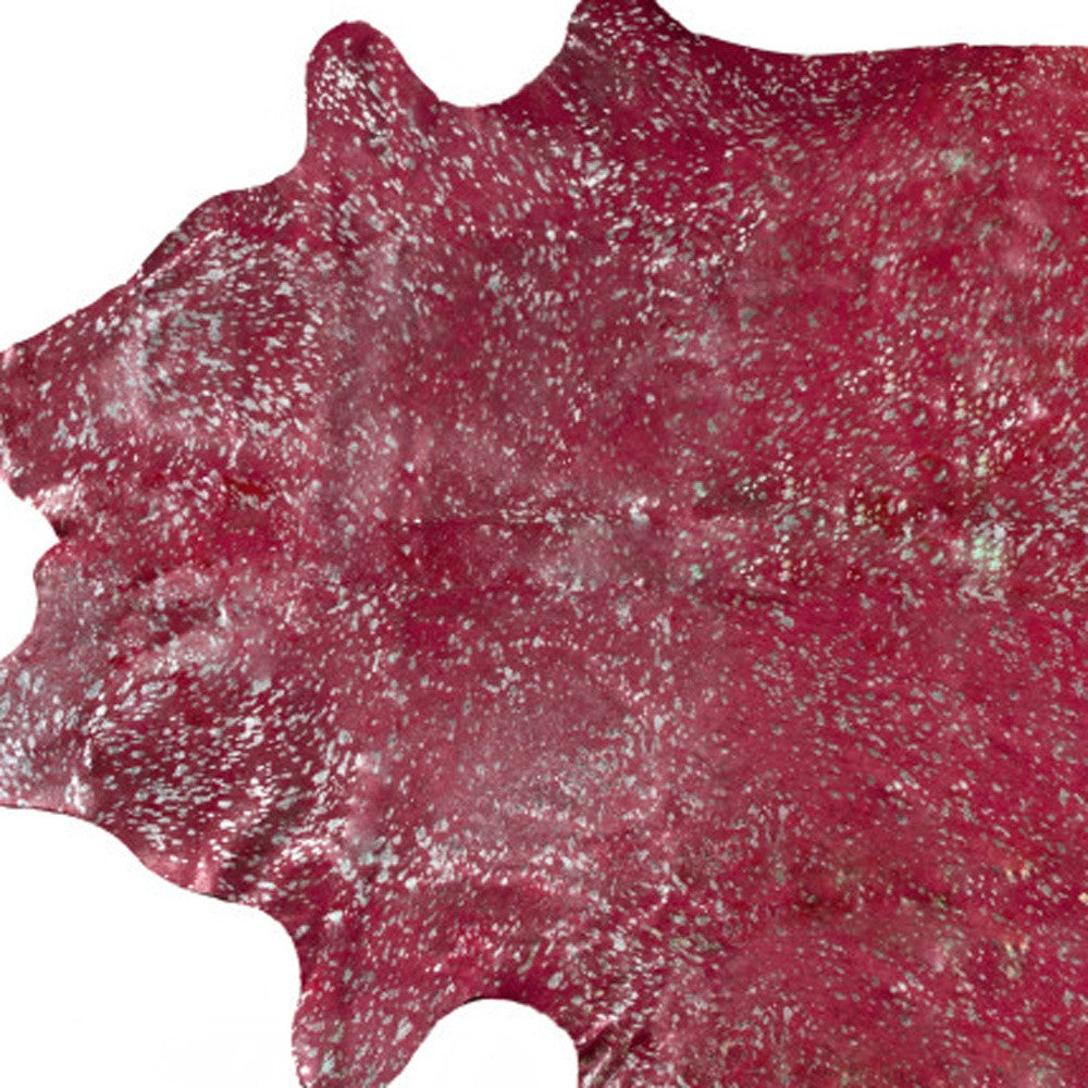 5' x 7' Red and Silver Cowhide Hand Knotted Area Rug