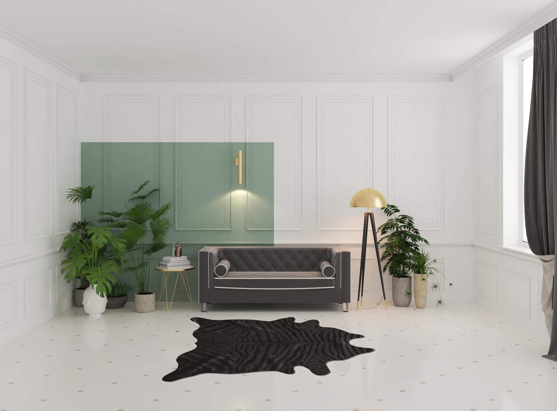 5' x 7' Black Cowhide Hand Knotted Area Rug