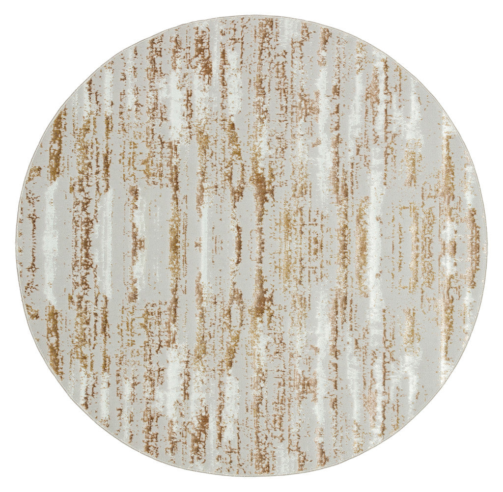 4' Beige Round Abstract Washable Non Skid Area Rug