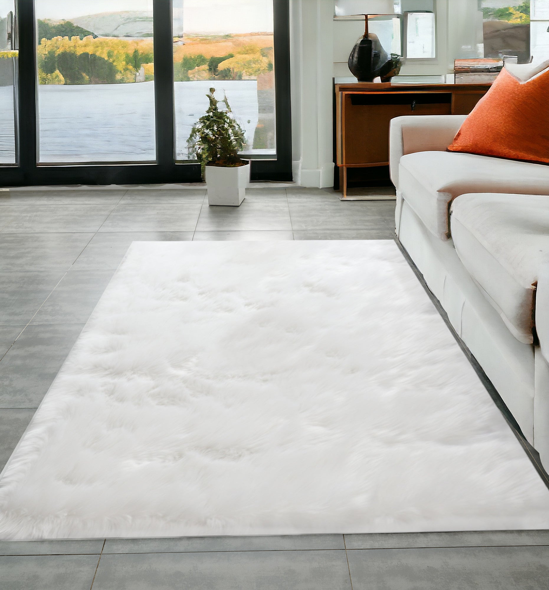 5' x 7' White Sheepskin Washable Area Rug
