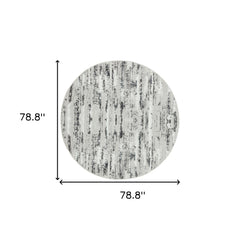 7' Silver Round Abstract Washable Non Skid Area Rug