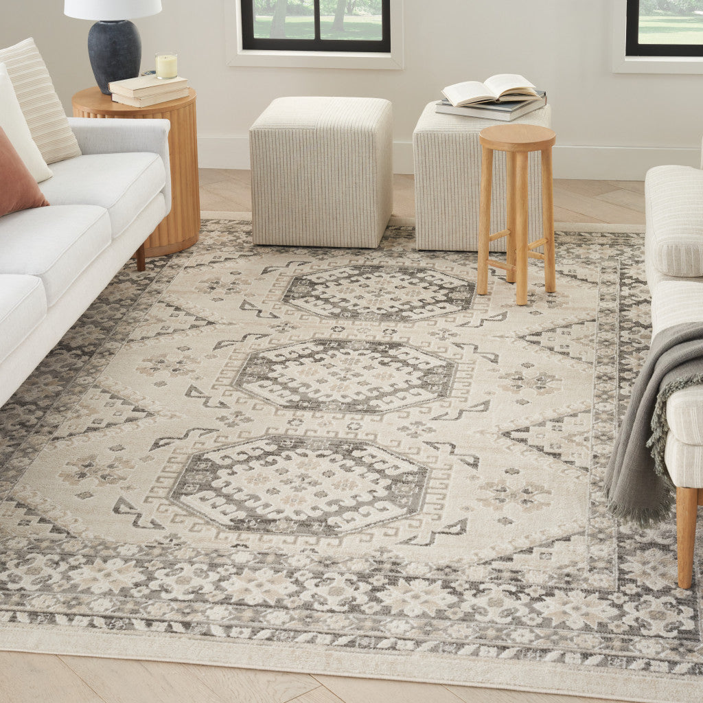 5' x 7' Gray Geometric Distressed Area Rug