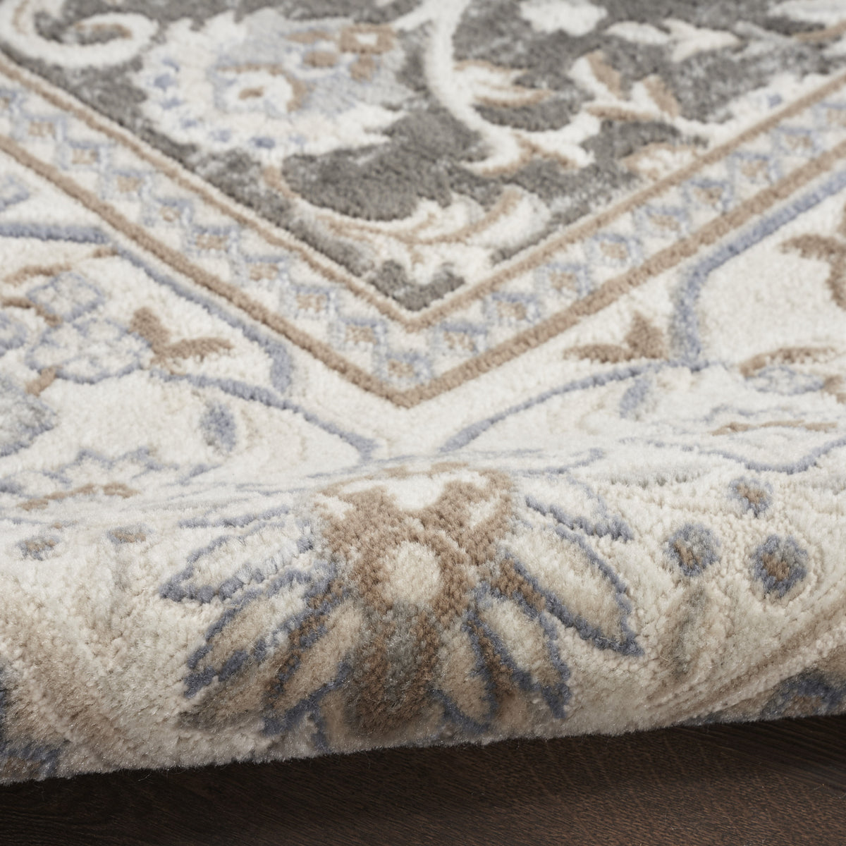 8' x 10' Gray Floral Distressed Area Rug