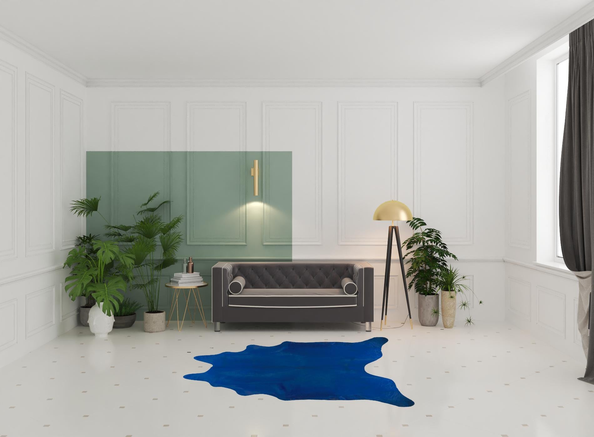 6' x 7' Cobalt Cowhide Hand Knotted Area Rug